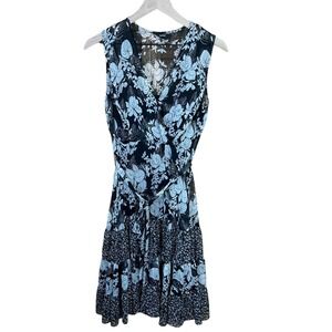 MSK Womens Size 6‎ Black/White Dress Floral Midi Mix Media Cottagecore Boho
